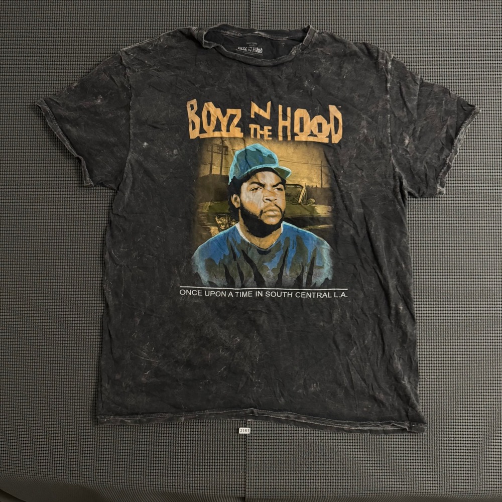 Boyz N The Hood Ice Cube Graphic T-Shirt Charcoal Acid Wash Mens Large 303586